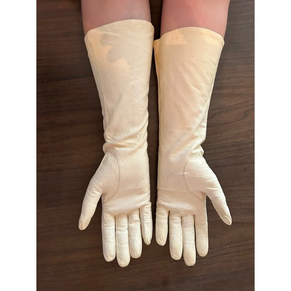 Vintage Kid leather gloves silk Lined made in France 14‎ inches